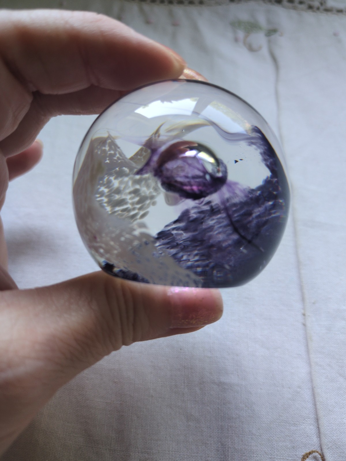 Vintage CAITHNESS Moon Crystal Scotland Yellow, Purple , White Swirl 2″