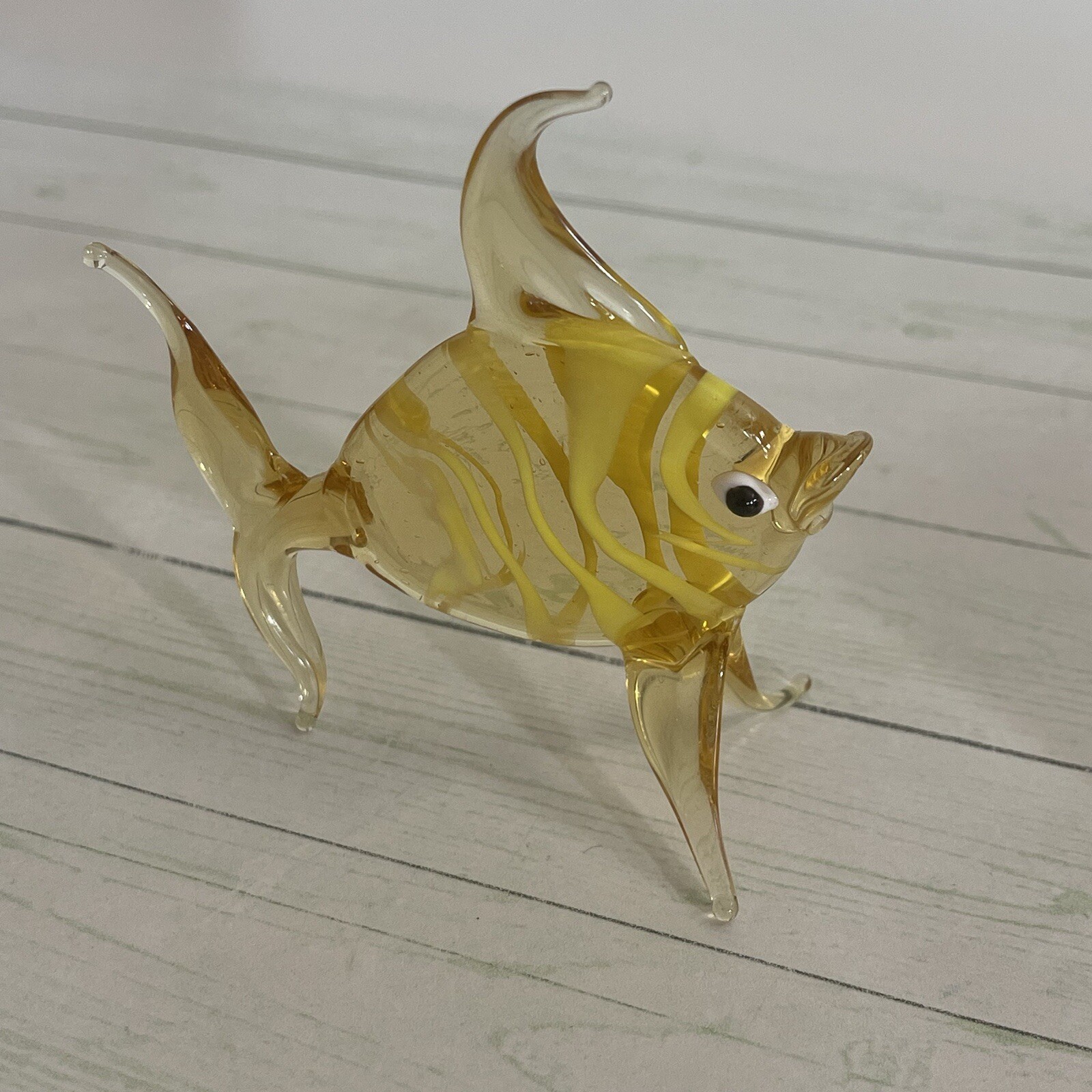 Art Glass 3.50 Yello Striped Angel Fish Figurine Hand Blown