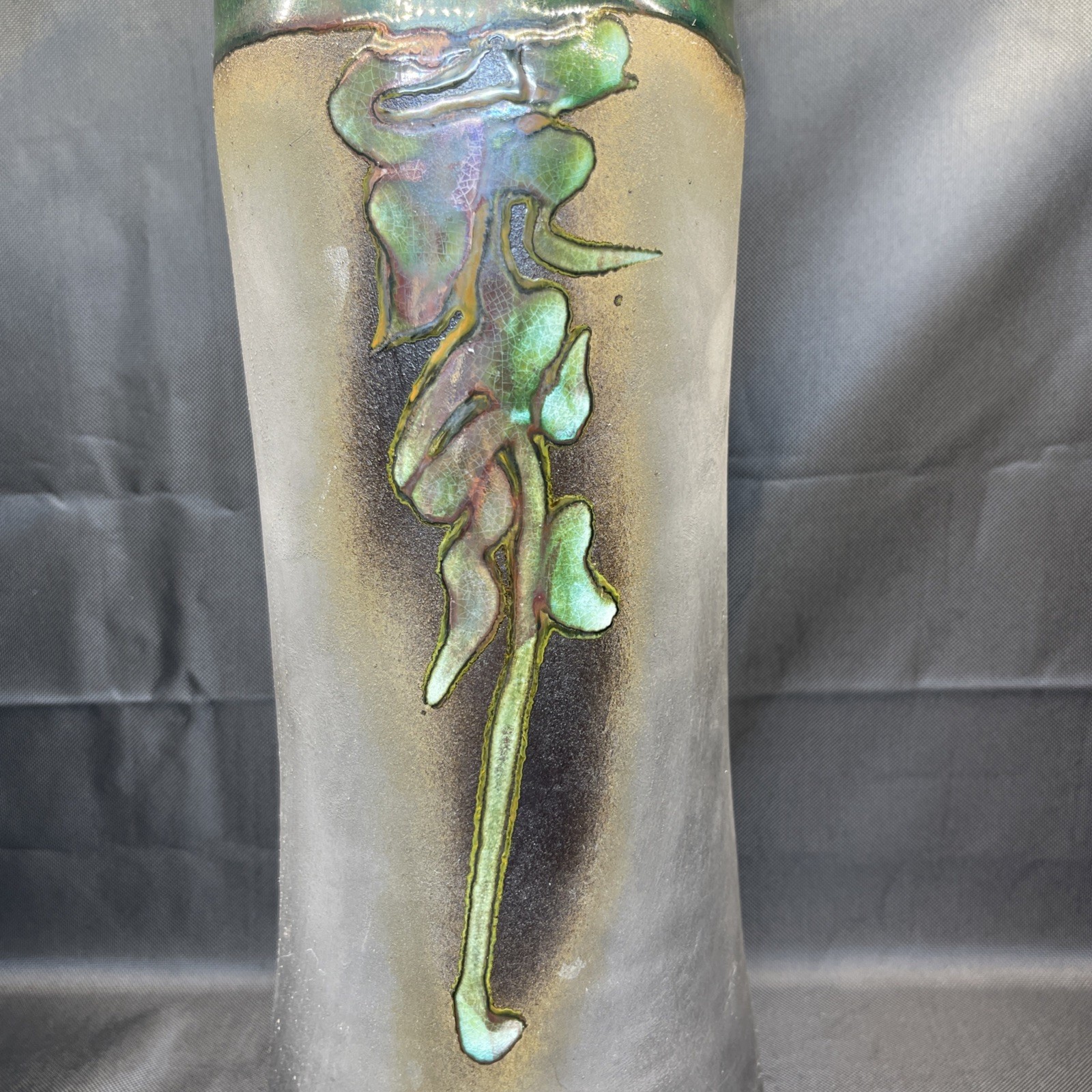 Signed Evans Vase Raku Studio Art Pottery Abstract 11.45″ Signed # 273