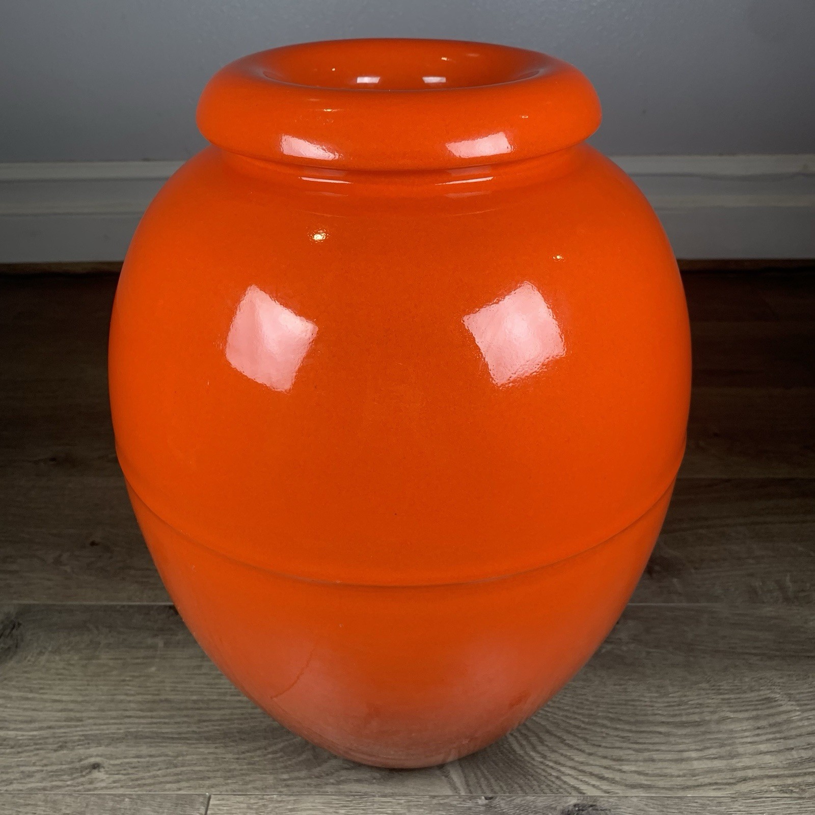 VINTAGE Bauer 2000 Pottery Oil Jar Orange Vase Ring Ware 16″