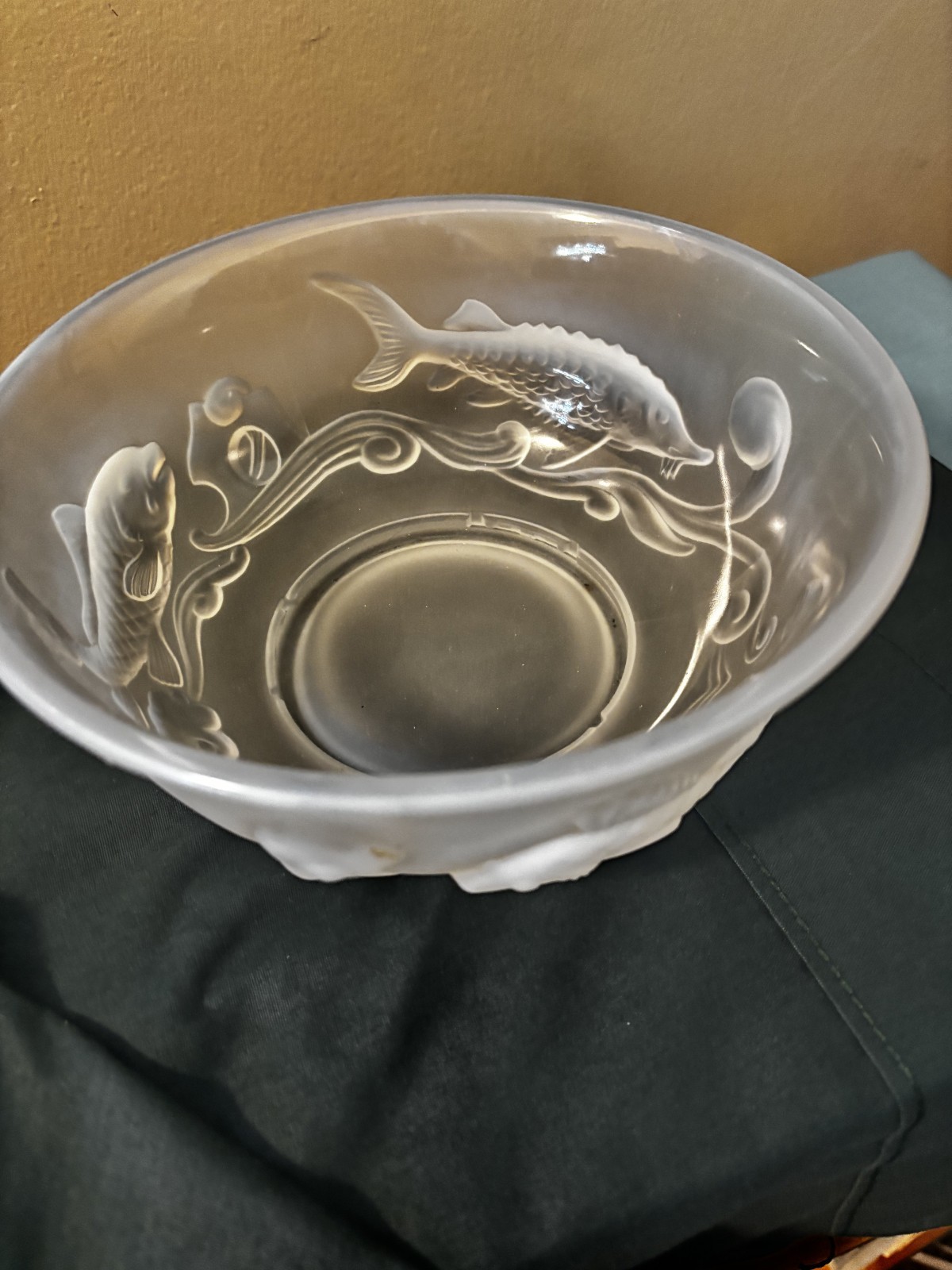 Fenton French Opalescent Iridescent Glass Atlantis Sturgeon Koi Fish Carp Bowl