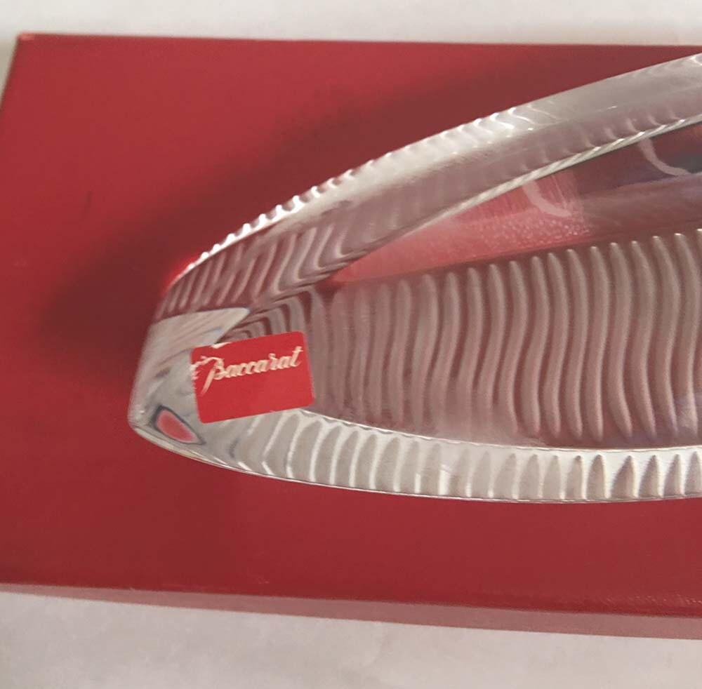 Rare BACCARAT France Empreinte Crystal Ellipse Desk Clock 9.25″ Long New in Box