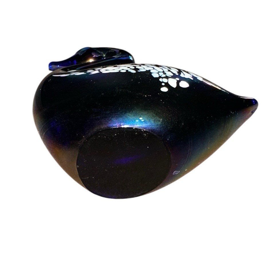 Vintage Art Glass Swan Cobalt Blue With White Iridescence
