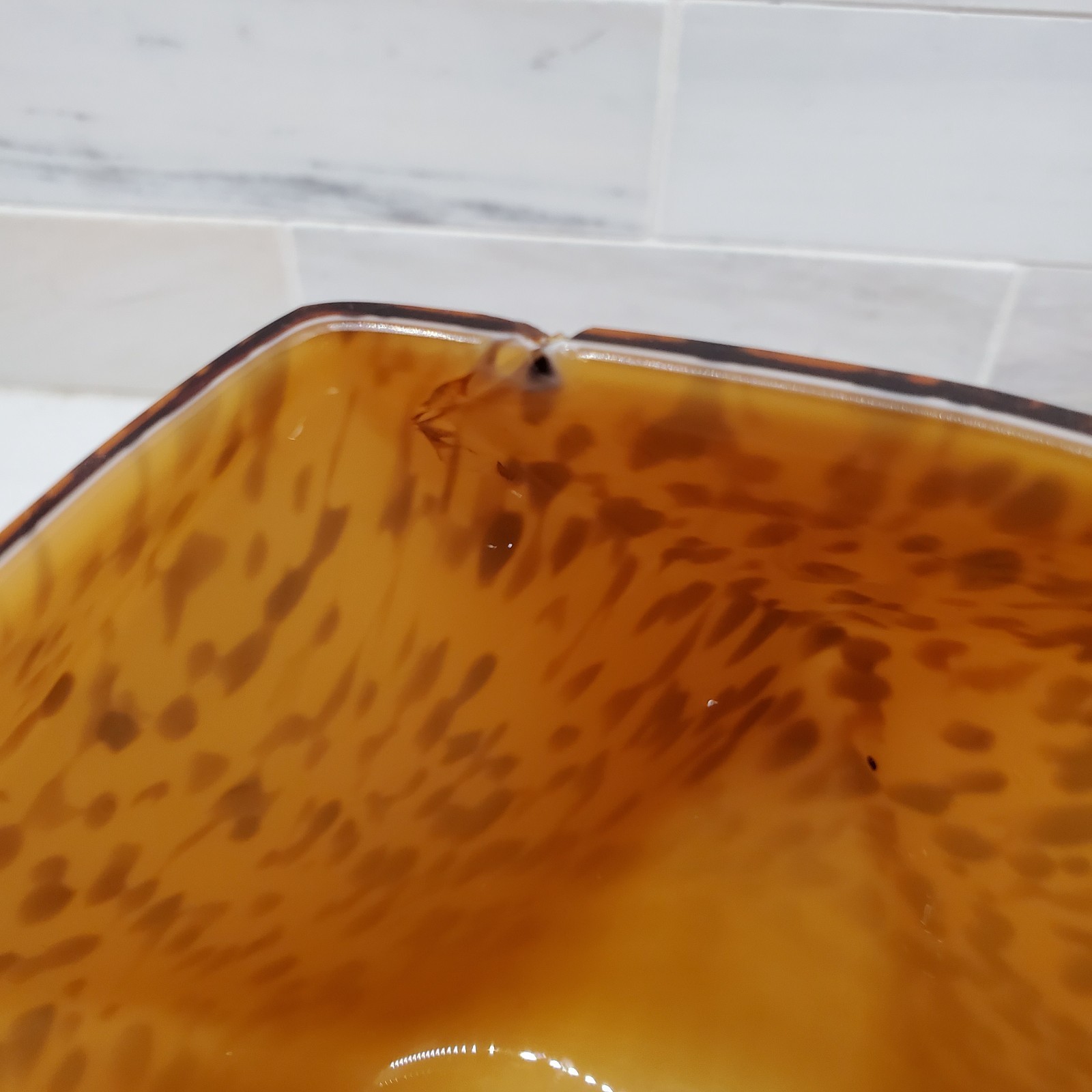 Vintage Leopard Speckled Polyhedral Glass Vase Mouthblown Handmade FLAW 5″x5″