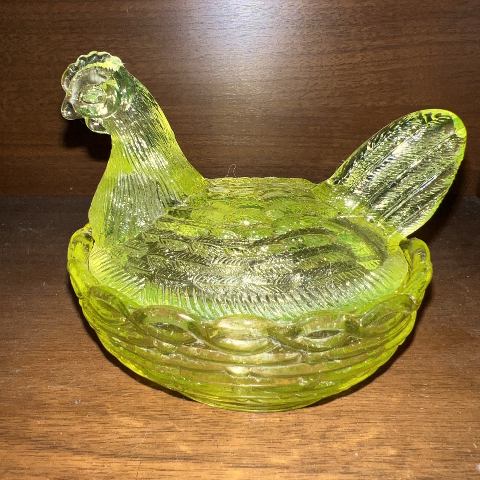 Mosser uranium glass hen on a nest