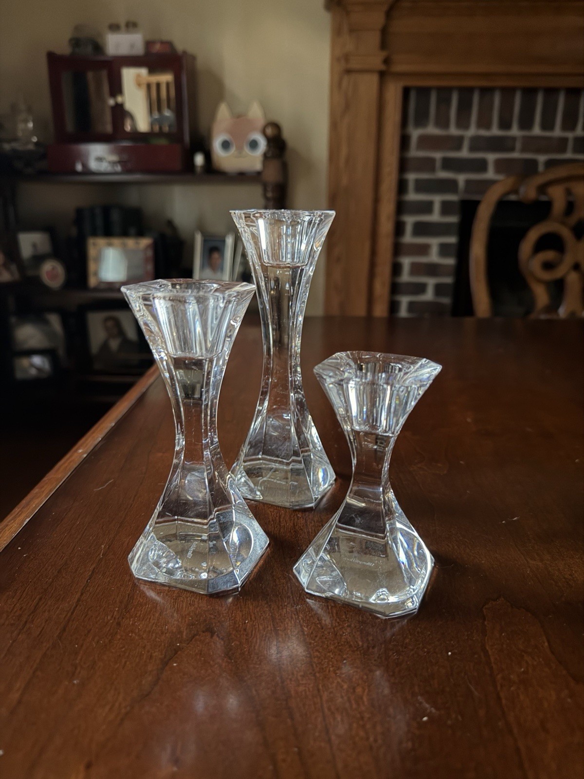 Set of 3 Signed Villeroy & Boch Crystal Curved Graduated Candle Holders