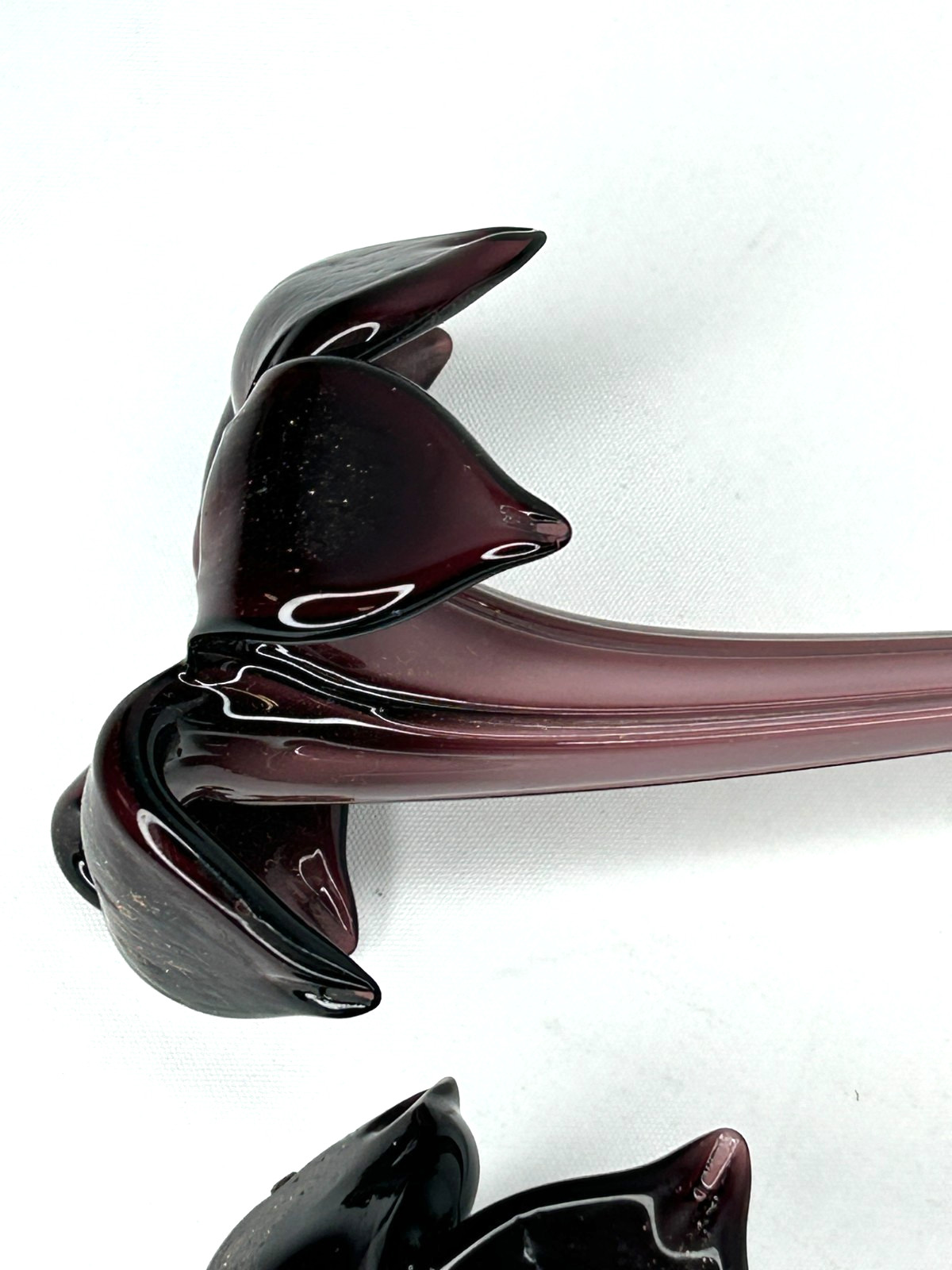 Art Glass Flowers 20″ Long Purple with Glitter Open Petal Long Stem Lot of 2