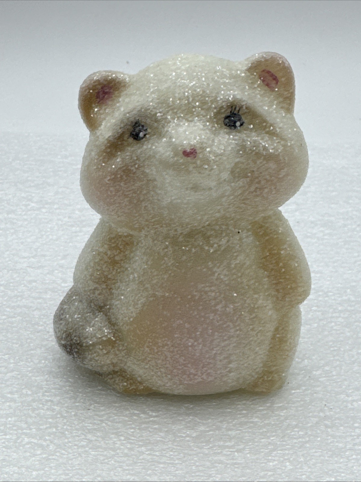 Fenton Opal Satin Glistening Woods Hand Painted Raccoon 3.5” Signed Figure 2008