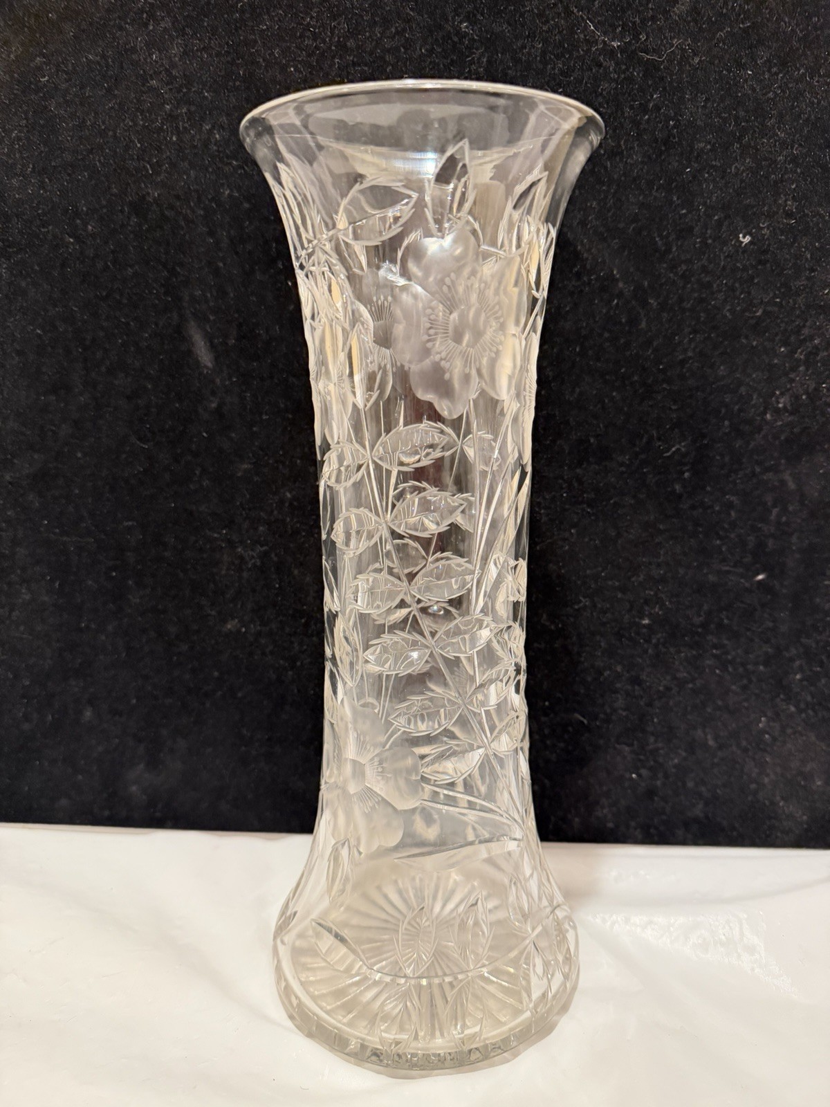 Antique early 1900s Amer Brilliant Period ABP Cut Glass Corset Vase 12” H Flower