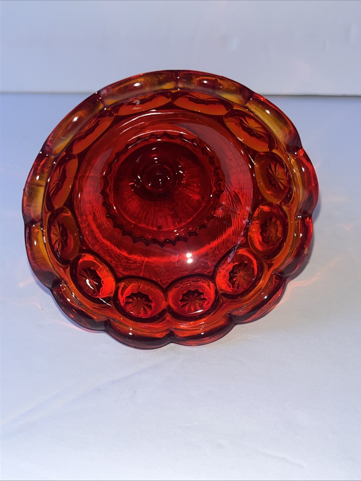 LE Smith Glass Moon and Stars RED Candle Holder
