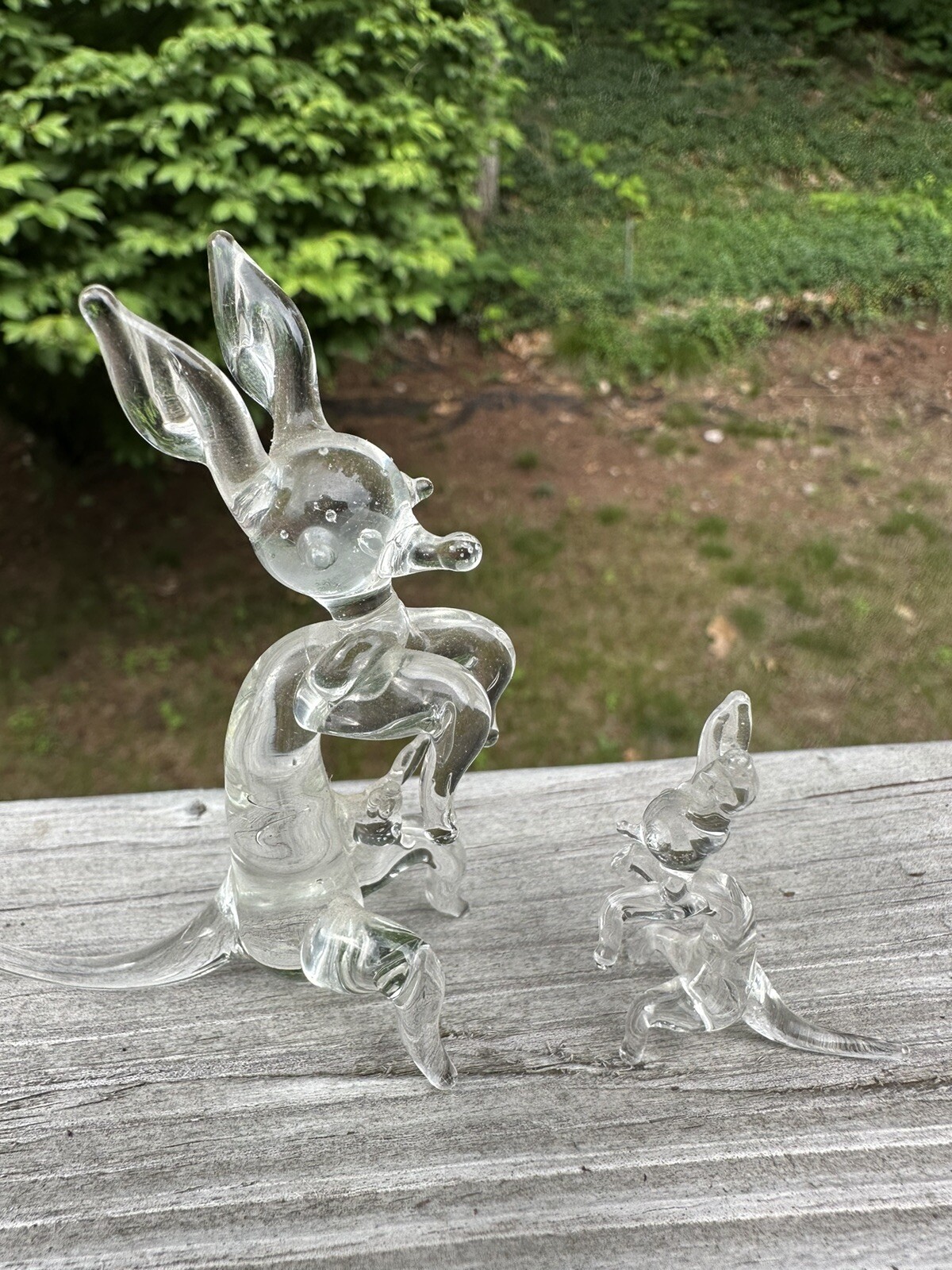 Artist Glass Kangaroo Mama & Joey Figurine Hand Blown Glass Miniature Vintage