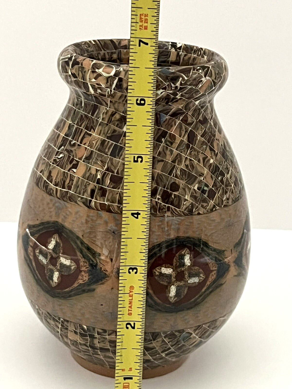 Jean Gerbino Mosaic Art Pottery Vase 6.5 in VTG 2002 Vallauris France Stamped