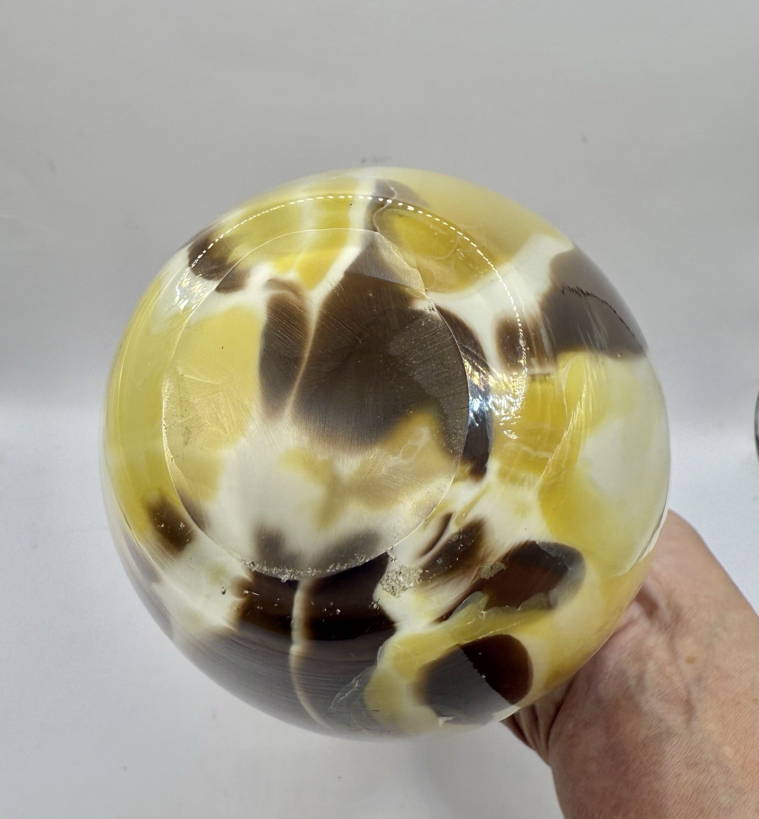 Vintage Murano Glass Vase Genie Neck Patchwork Gold Brown