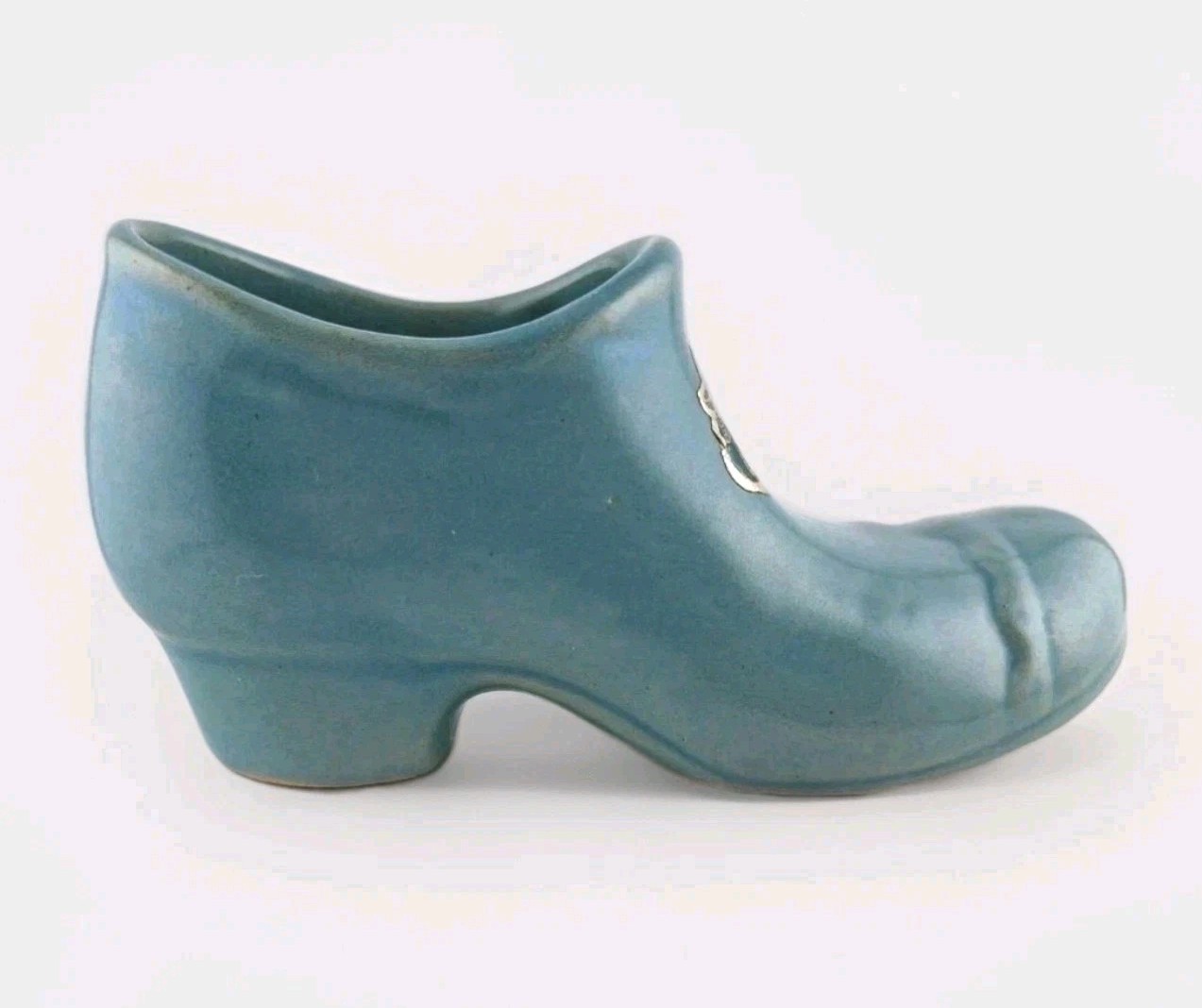 Vtg Rosemeade No. Dakota Pottery Women’s Button Shoe Figurine Blue Trinket Decor