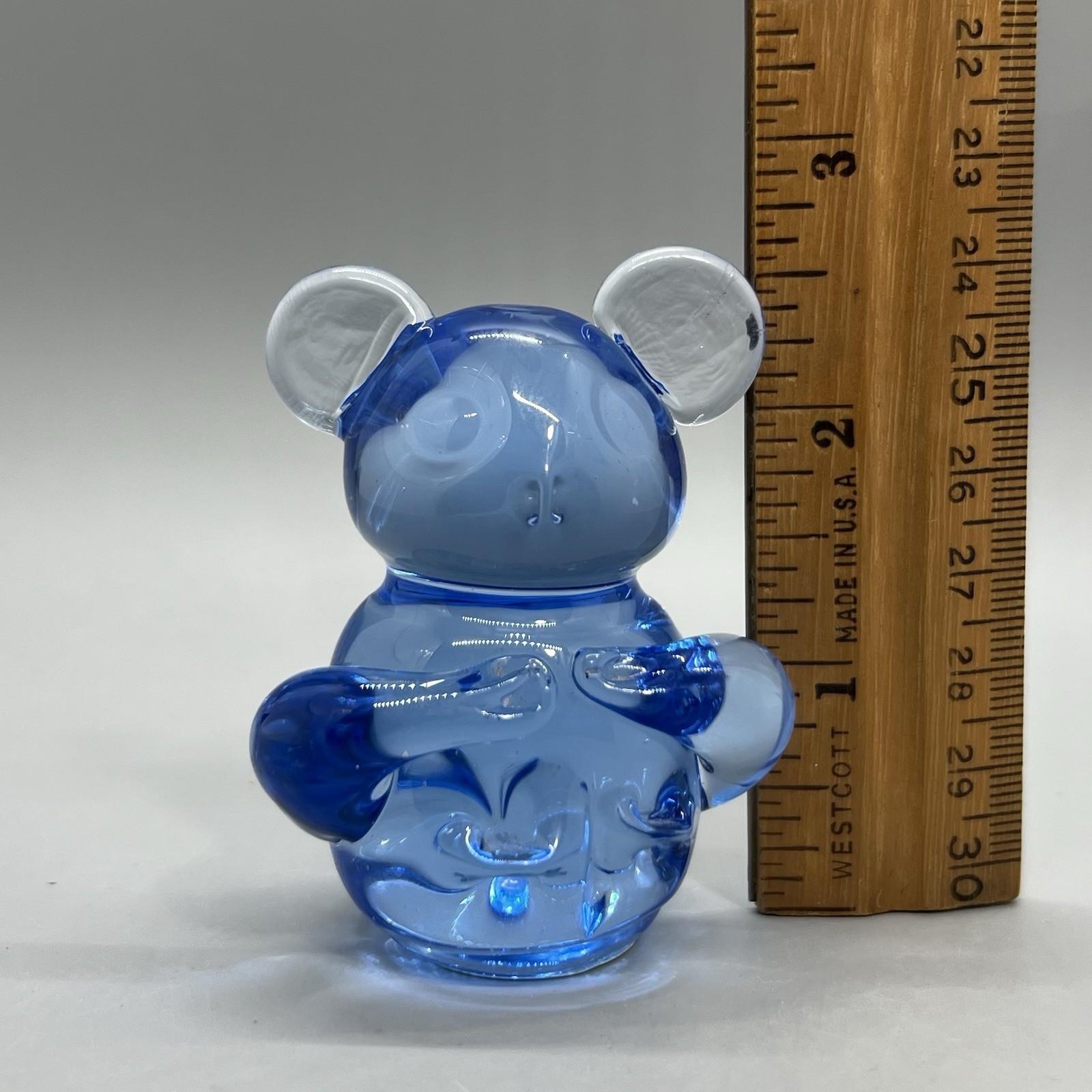 Vintage Blown Glass Blue Bear Paperweight US Commemorative Fine Arts Gallery