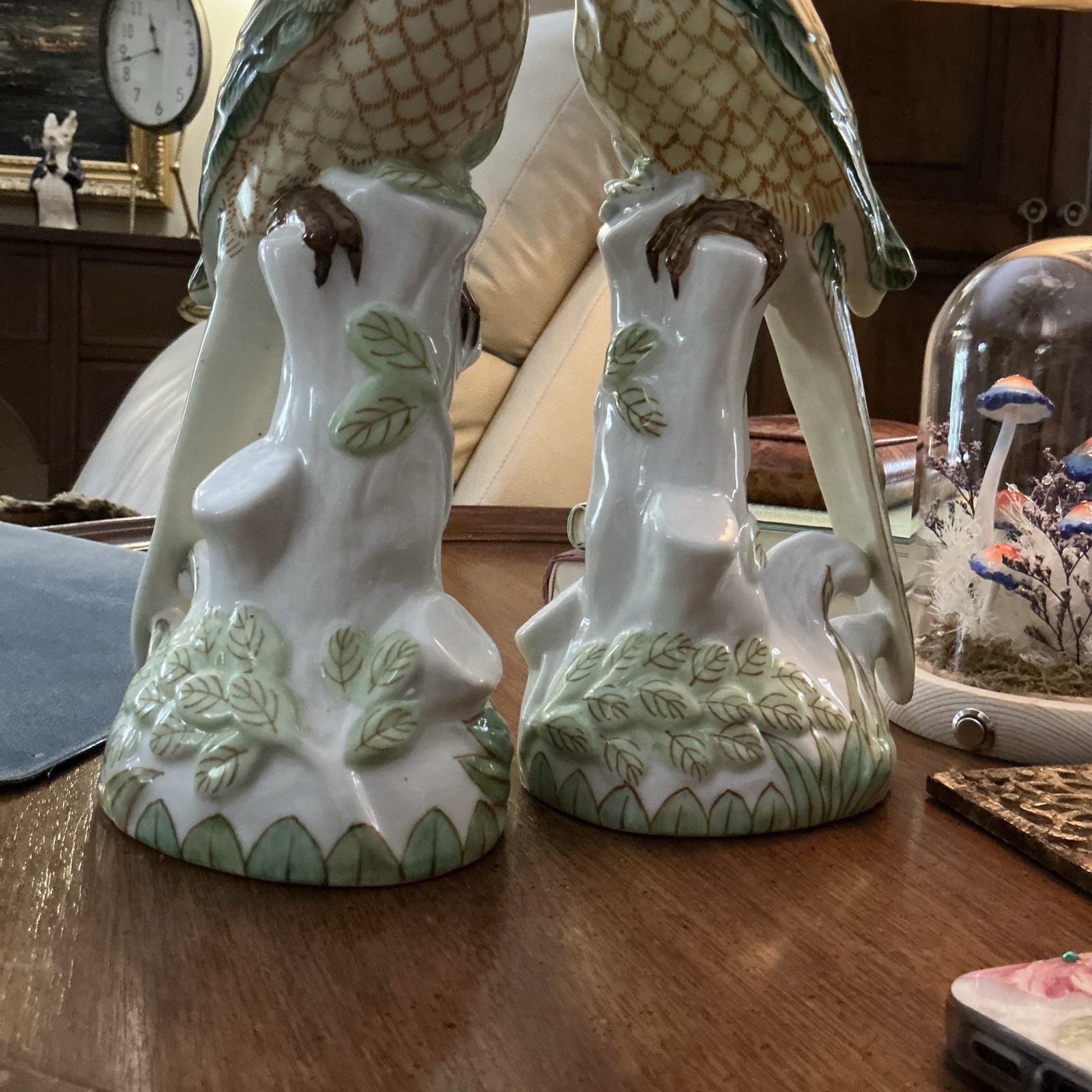 Vintage mid-century Gump’s San Francisco Hand Painted Porcelain Parrot Figurines