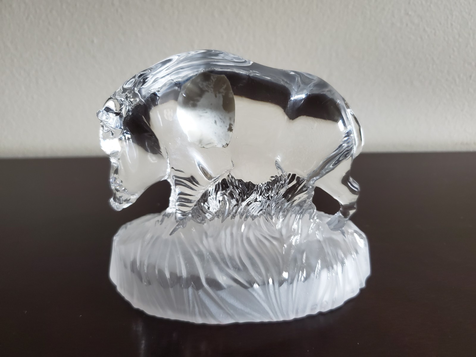 CRISTAL D’ARQUES LEAD CRYSTAL SANGLIER BOAR ON FROSTED STAND- NIB