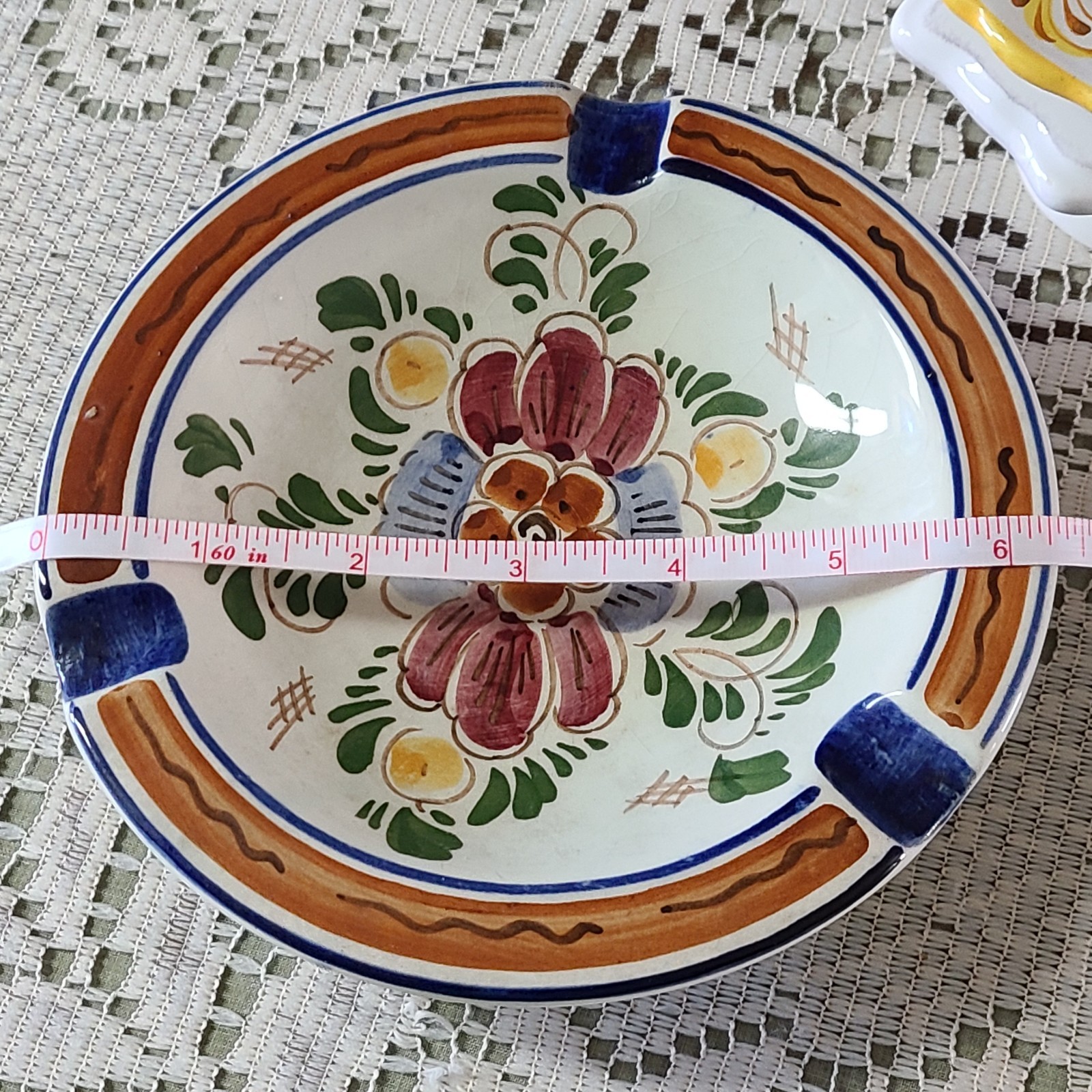3 floral VTG Signed Ashtrays 2 DP DELFT 305 Glazed Pottery, & One ITALY.