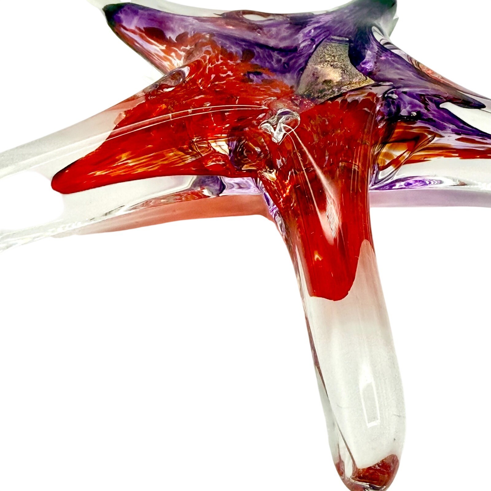Luke Adams Signed Art Glass Starfish Red Purple Clear Hand Blown Sea Star ~ 6″