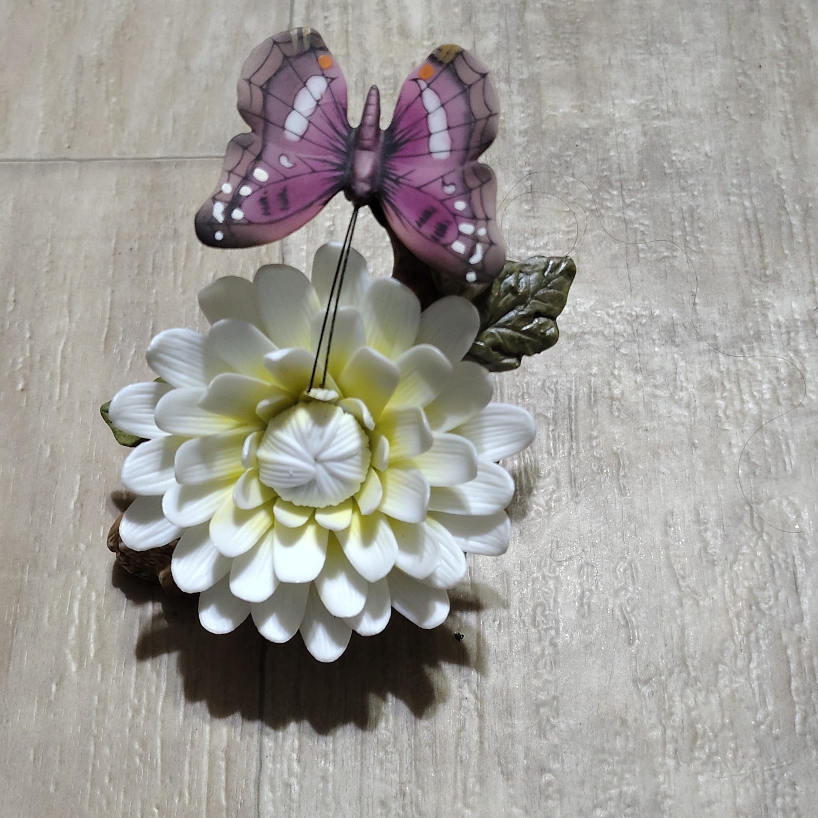 Ceramic Butterfly Flower Figurine Glossy Finish Sculpture