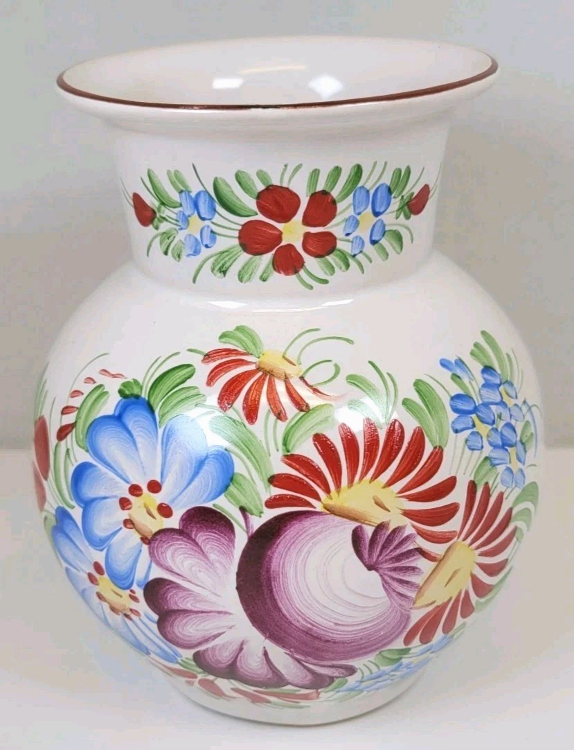 Chodovia Domažlice Hand-Painted Floral Vase 5″ Czech Folk Art Boho Cottagecore
