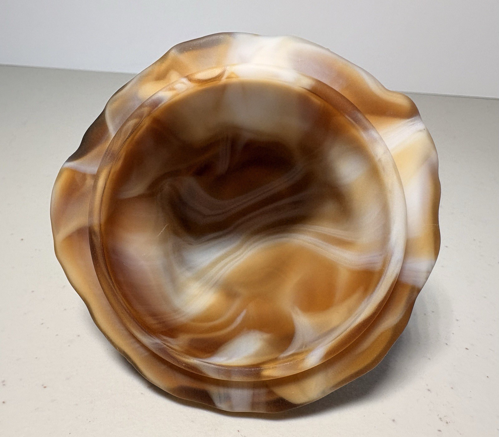 Vintage Imperial Caramel Slag Glass Owl Covered Dish AS-IS Chipped Ear w/Labels