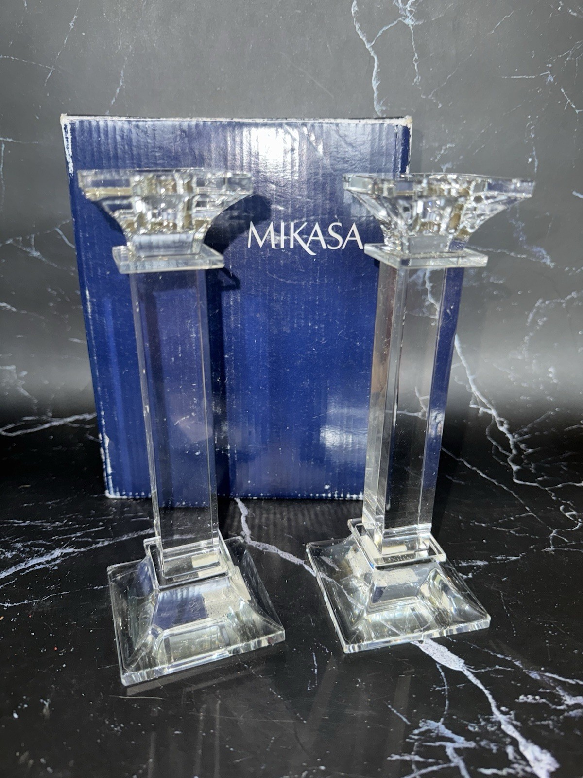 NOS Mikasa CLASSIC Taper Candlesticks Pair ORIGINAL BOX Unused 7 3/4″