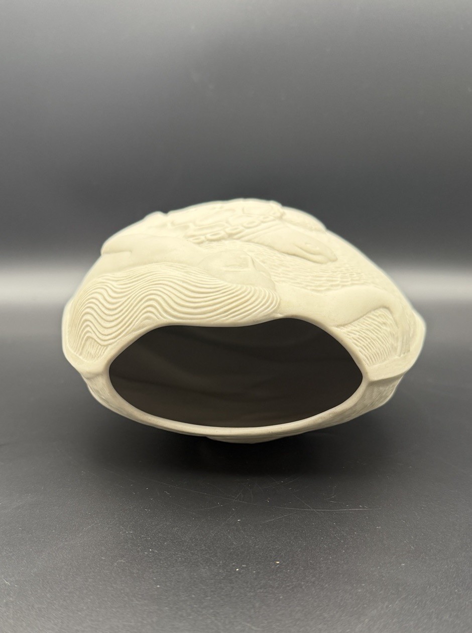 Vintage 1983 Dayle Rushall Studio Pottery Vase Mermaid Turtle Signed Receipt 8″