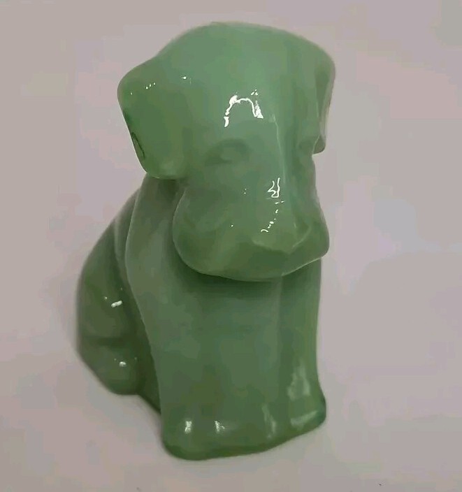 Vintage Boyd Glass Pooche Dog Jade Jadite Green Glass Rare Color
