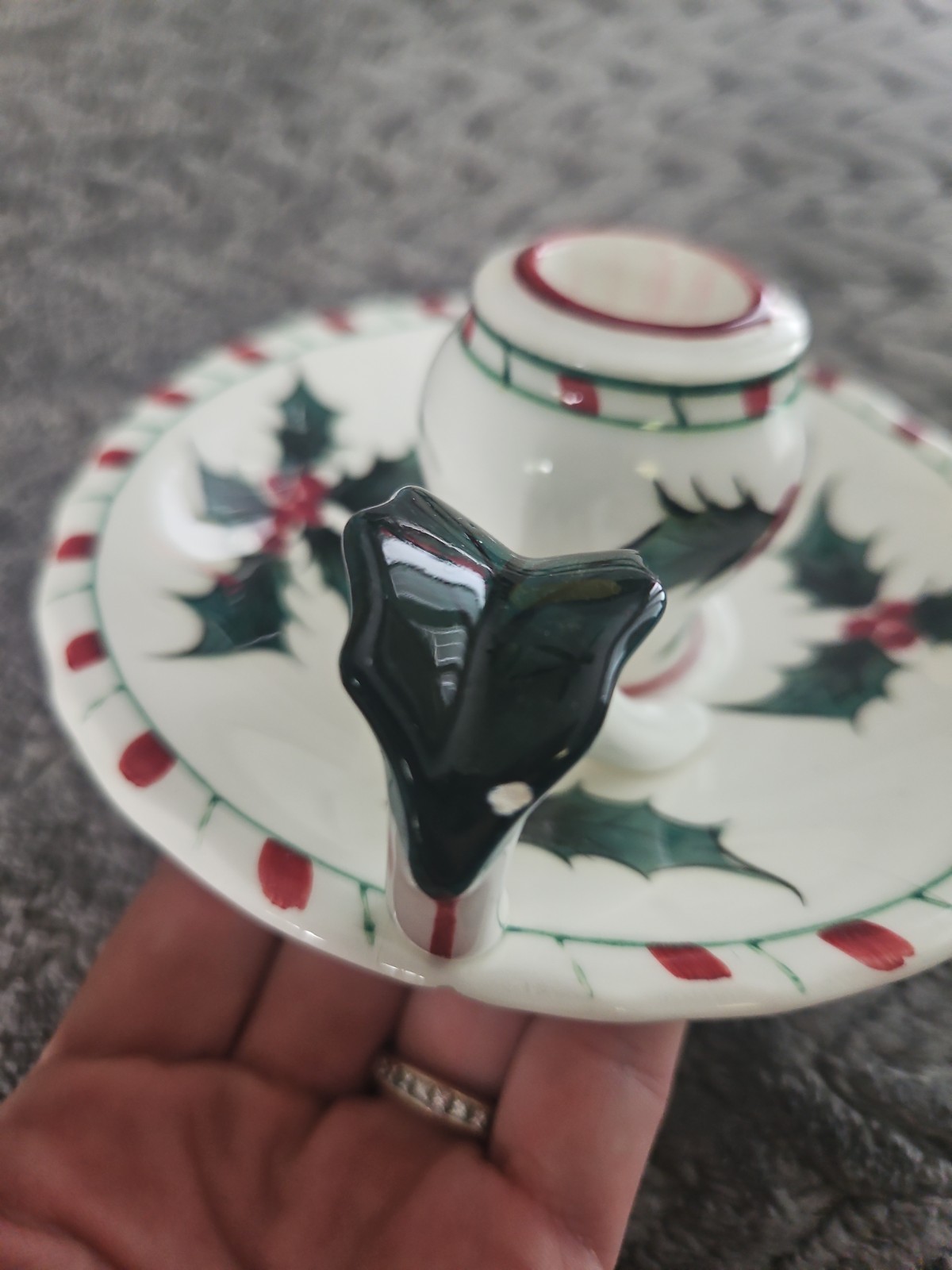 Lefton Japan Candlestick Holder Christmas Holly Candy Cane Rim Taper 033 LOT 3