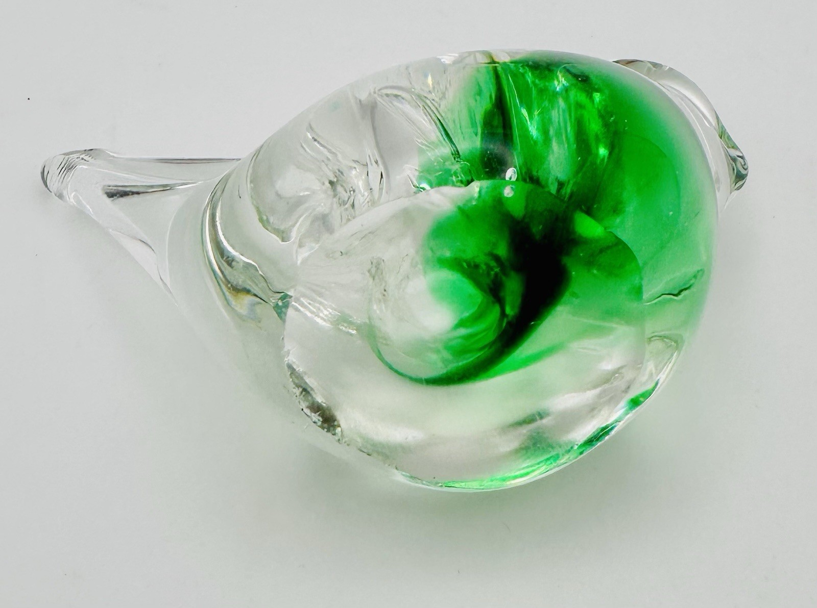 Vintage Art Glass Bird Hand Blown Green Clear Taper Candle Stick Holder