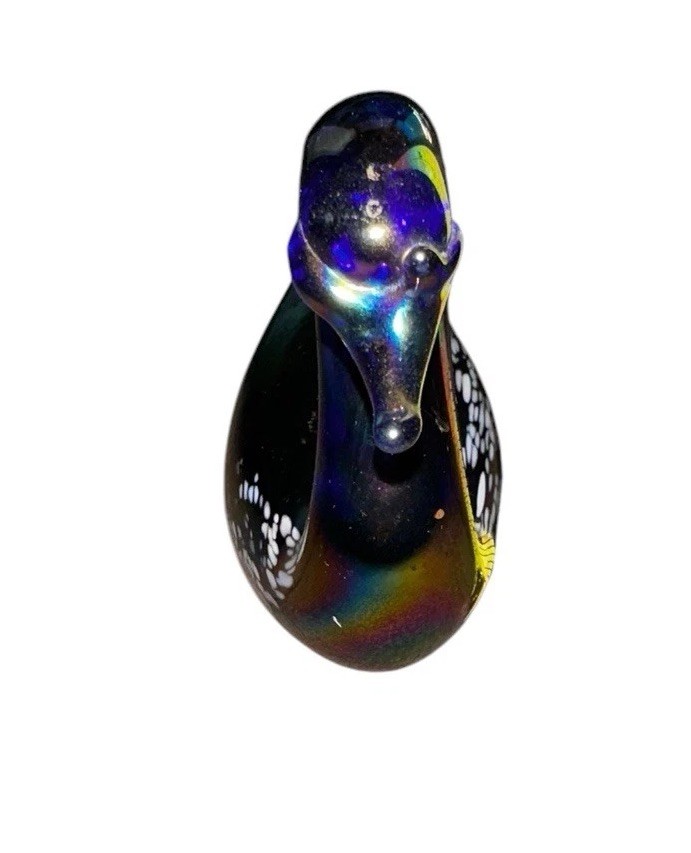 Vintage Art Glass Swan Cobalt Blue With White Iridescence