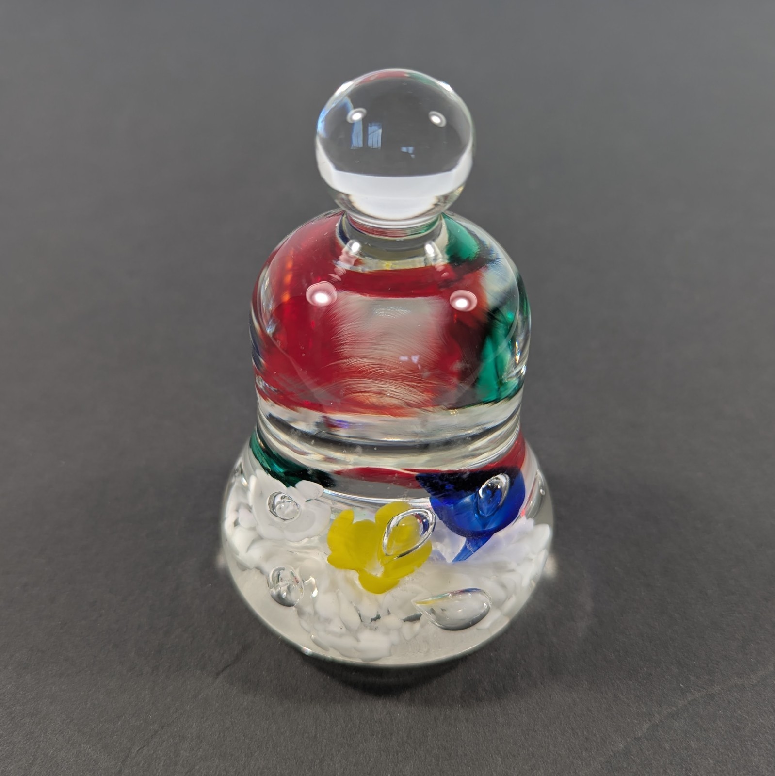 Maude and Bob St Clair Vintage 1977 Glass Bell Shape Paperweight 4″ Tall