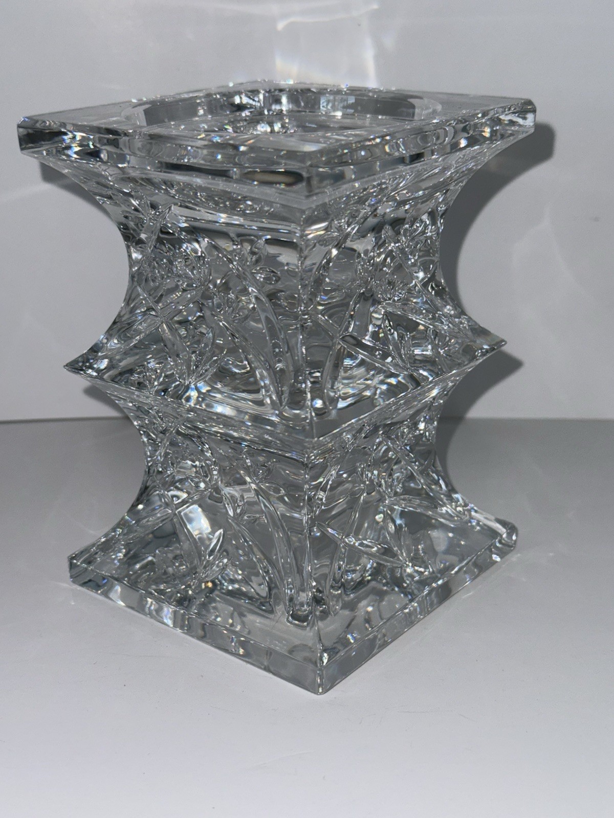 Waterford Crystal Pillar Candle Holder Bamboo Collection 5.5”X4” 5lbs