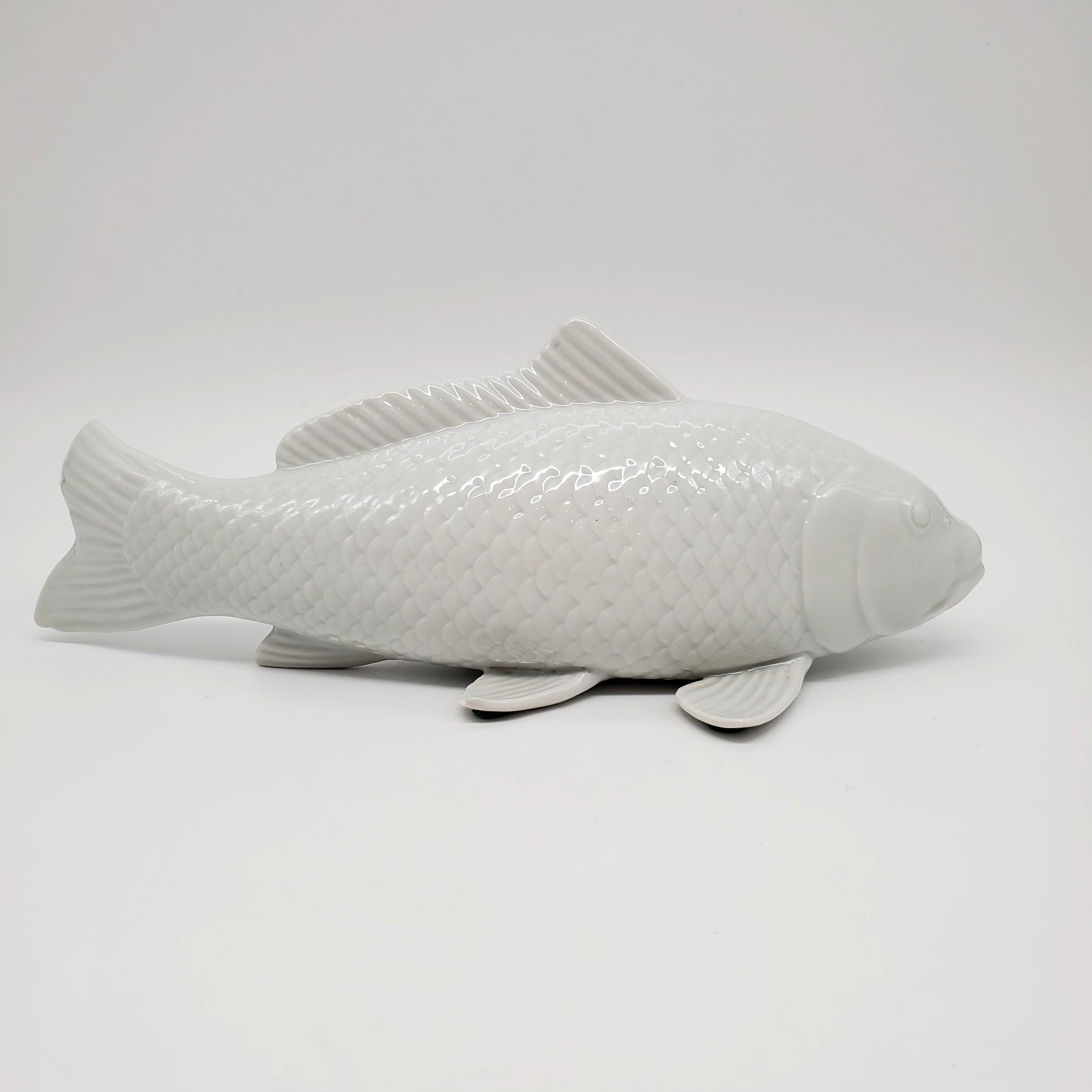 Andrea By Sadek Japanese White Lrg Koi Fish Porcelain Figurine Sculpture 12″