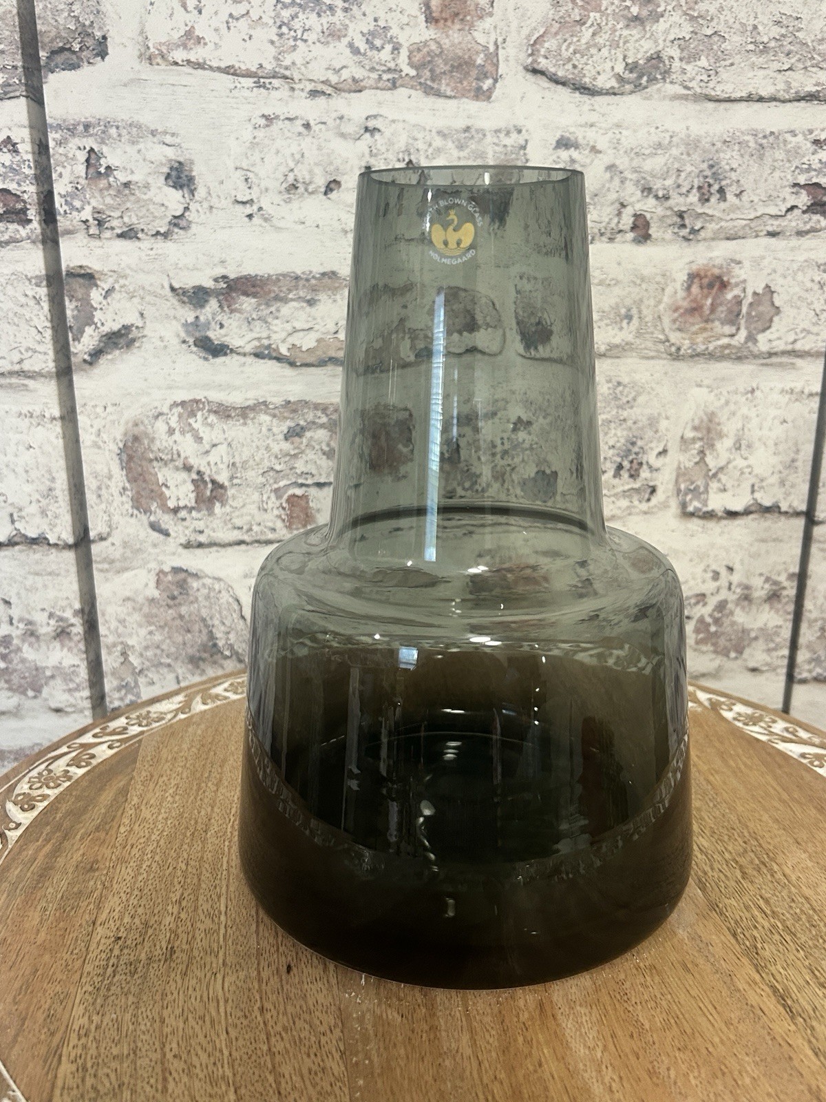 Holmegaard Flora Vase Smoke Grey Mouth-Blown Glass 9.4″ Louise Campbell Denmark