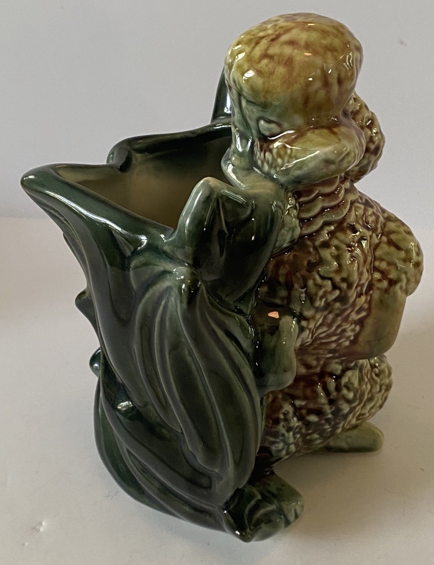 Vintage ~ Art Pottery ~ Hull MCM ~ Poodle Dog Vase ~ #114 ~ Green Yellow Brown