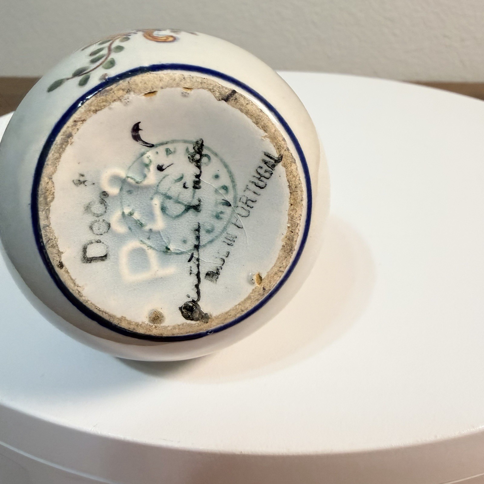 Antique Portuguese Pottery Miniature Vase Signed