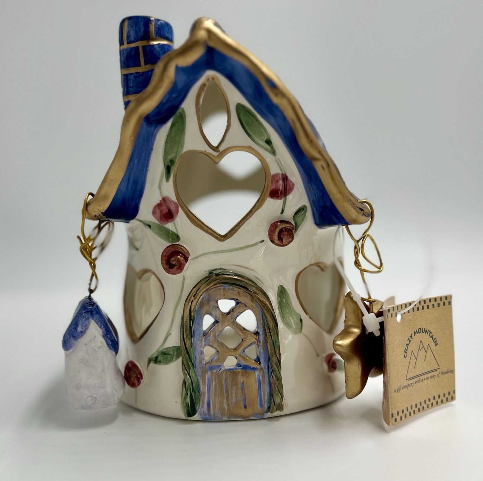 NWT Crazy Mountain Cottage Core Ceramic Birdhouse Garden Candle Votive Holder
