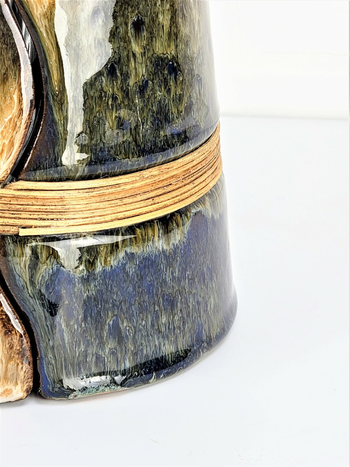 Vintage Studio Art Pottery Double Bound Vase Olive Green Brown Yin Yang