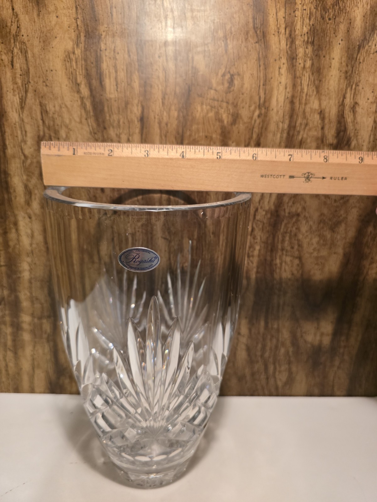 Rogaska Richmond 10″ Flared Crystal Vase Hand Cut Slovenia WITH STICKER