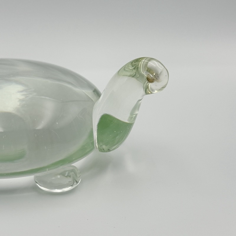 Vintage Clear Green Tint Art Glass Turtle Figurine Paperweight Decorative MCM