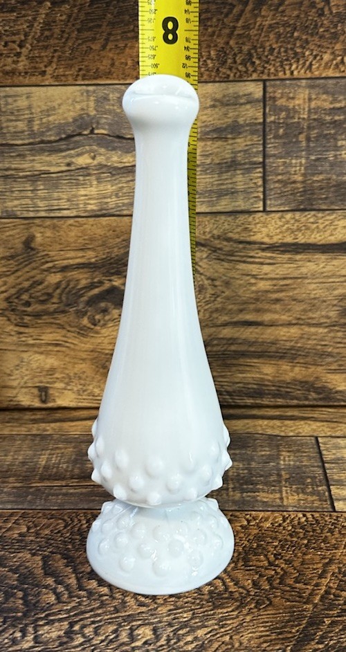 Vintage Fenton White Milk Glass Hobnail Floral Swung Bud Vase