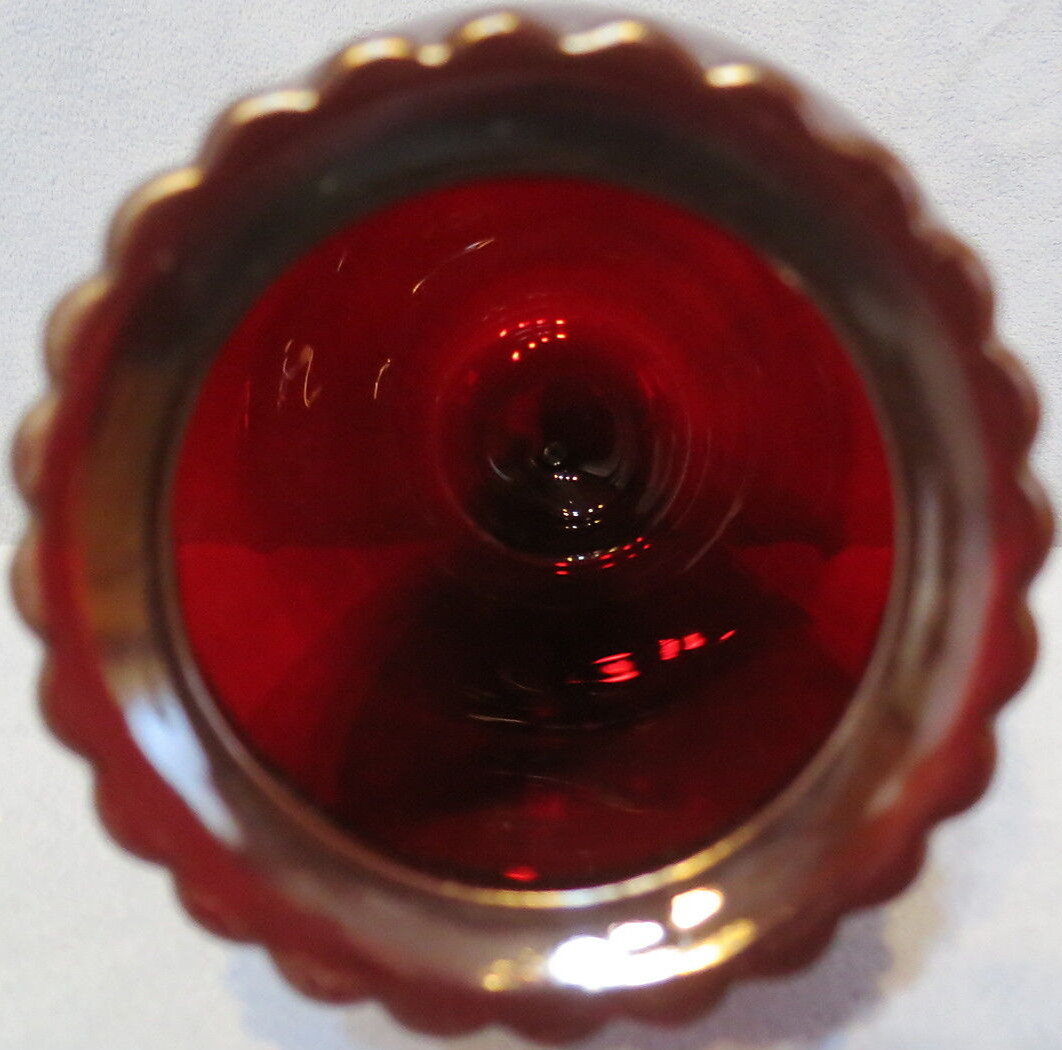 Vintage Anchor Hocking Glass Royal Ruby Red Vase Scalloped Top Edge 9″ Tall