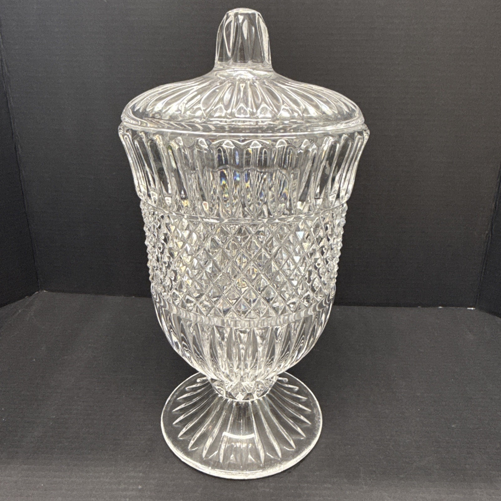 VTG 24% Leaded Crystal Urn & Cover Fostoria Tiara Leonardo Pedestal Apothecary