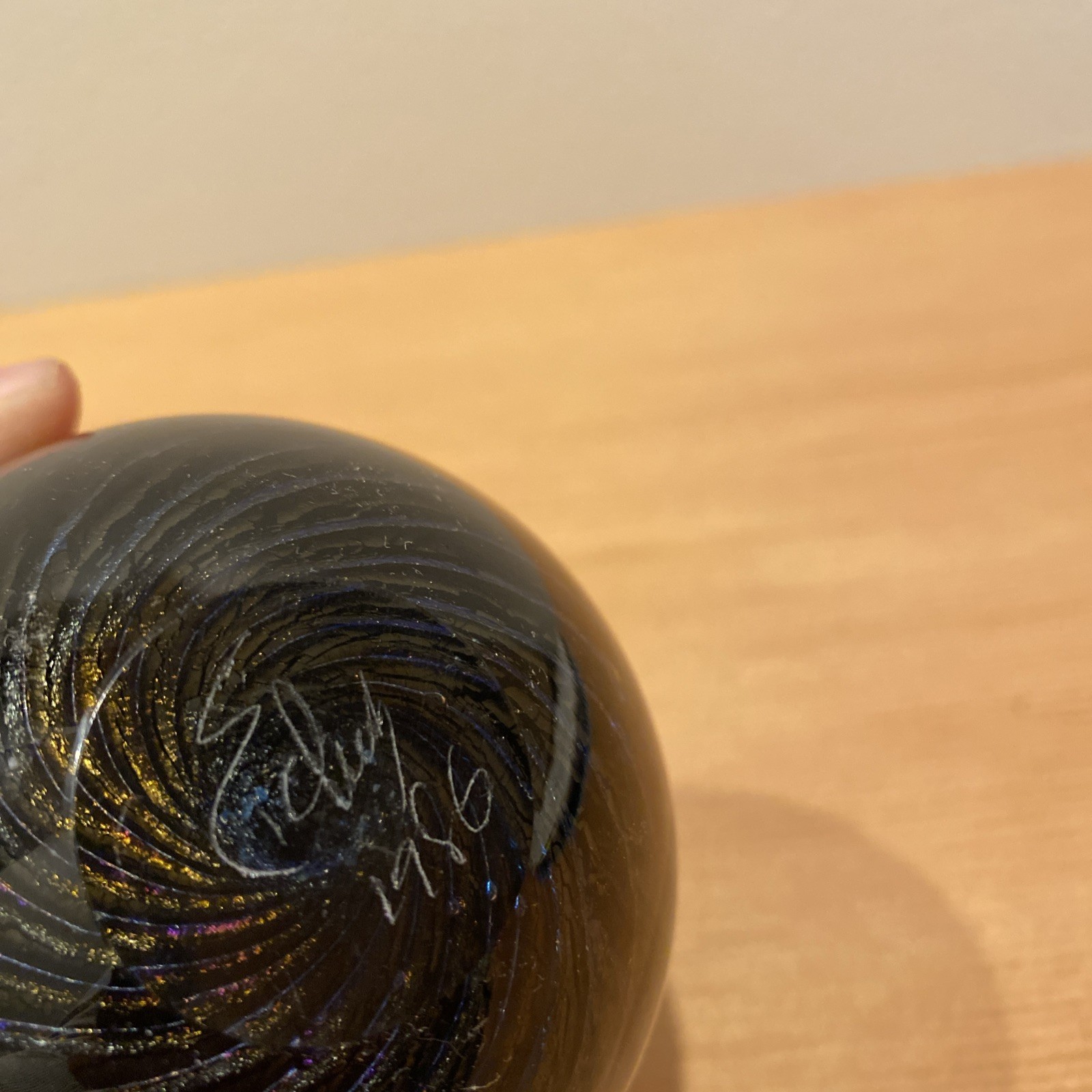 Robert Eickholt Art Glass Perfume Bottle, Black Gold Swirl 1986 Signed