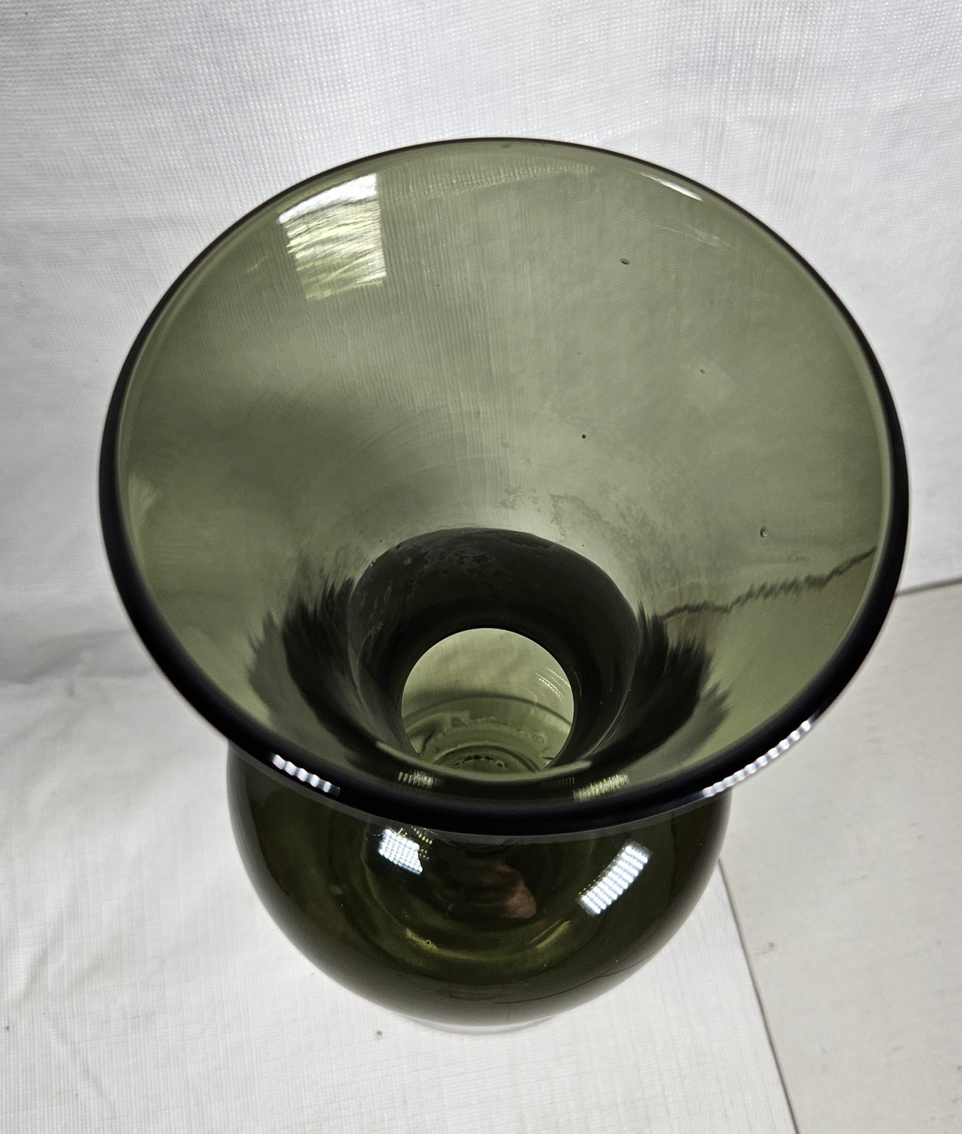 Mid-Century Modern Art Glass Footed Vase Smokey Gray Black With Clear Modernist