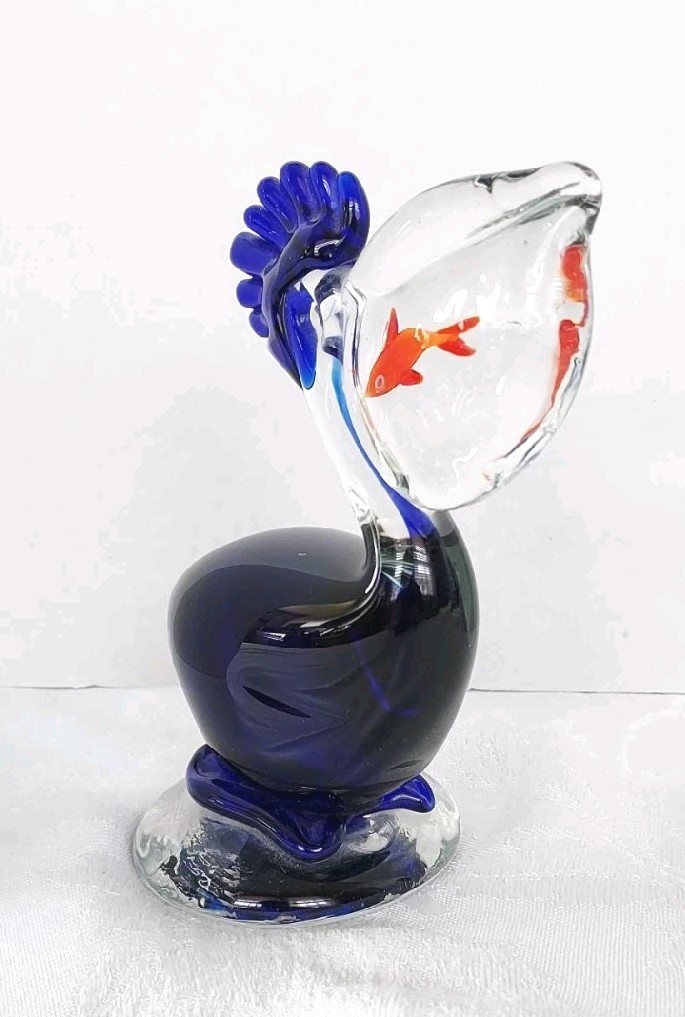 Vtg Penco Hand Blown Art Glass Pelican Figurine Paperweight Murano-Style