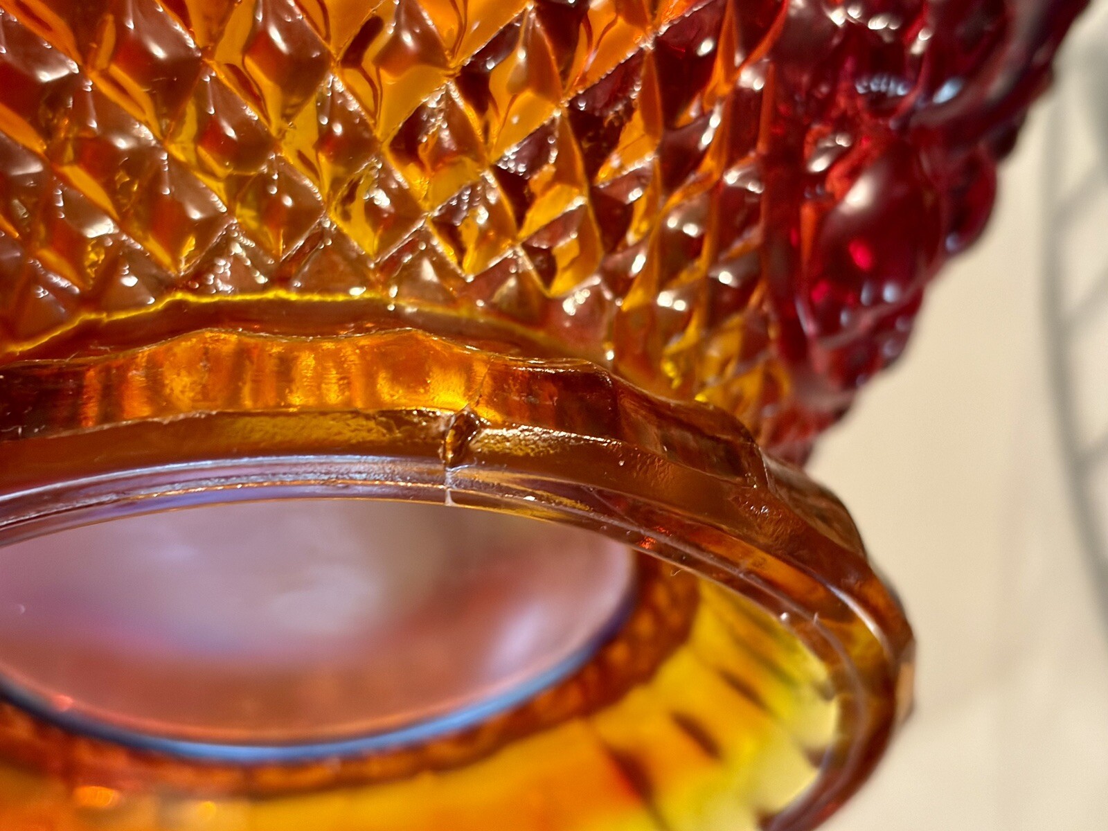 VTG Indiana Fire Glass Canterbury Sunset AMBERINA 10 3/4″ XMas Christmas Basket