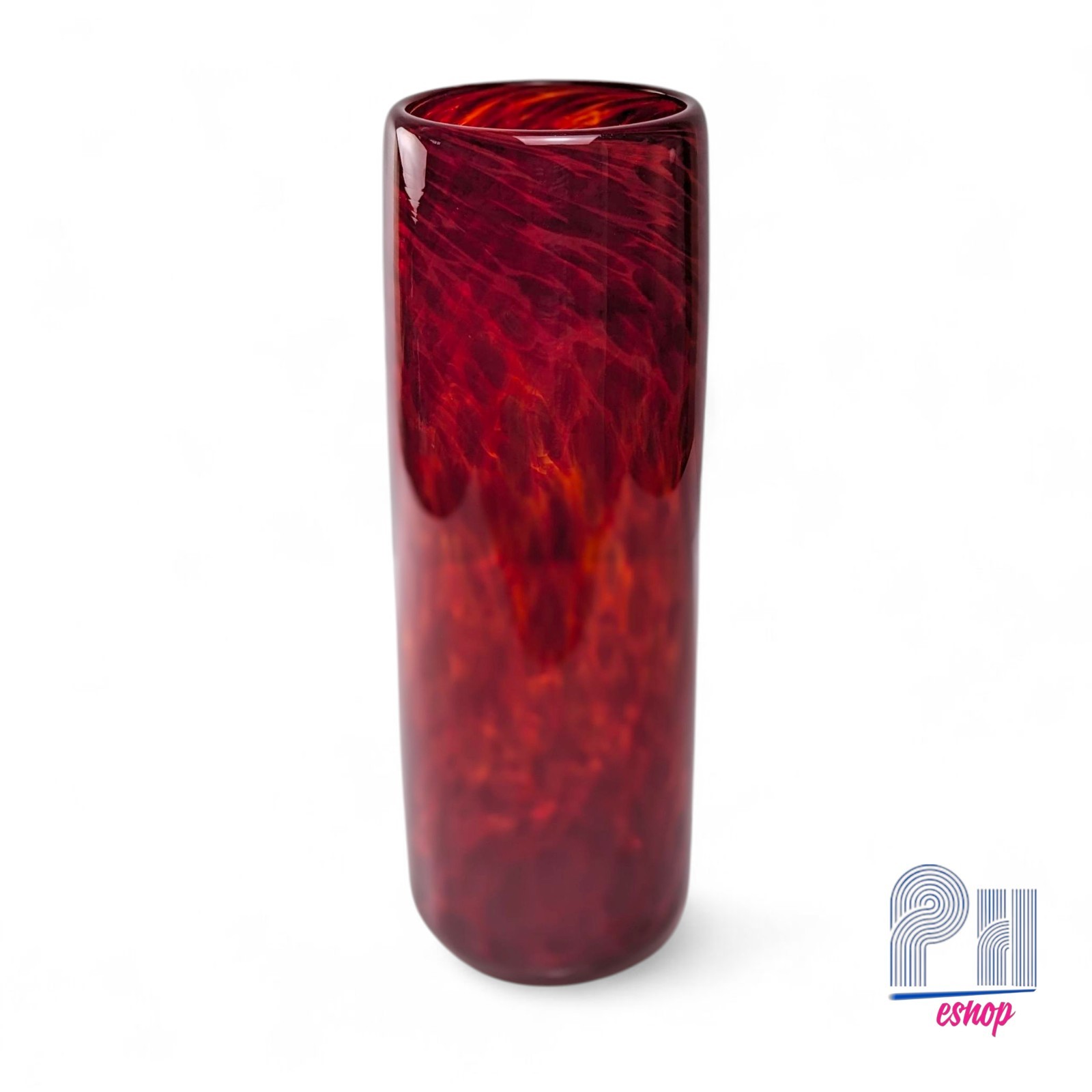 Cylinder Garnet red hand blown glass vase 9.5″ Signed Catherine Benoit